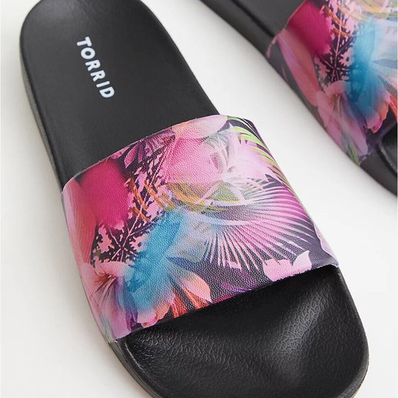 NWT Torrid Pool Slide On Floral Sandals Slides Black Plus Size 12 WW H12242 - Picture 2 of 10